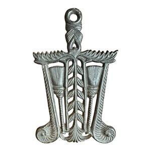Vintage Wilton Cast Iron Trivet Wall Art Black Brooms Scrolls Wheat 8.25 x 5.25"